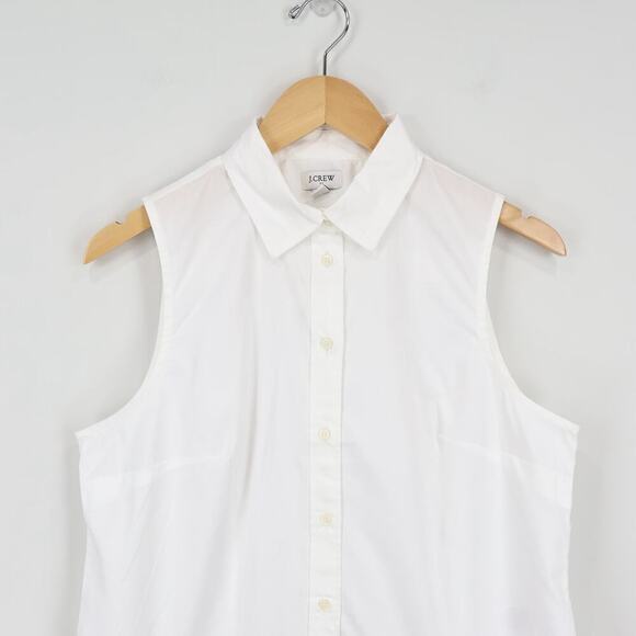 J. Crew Factory Sleeveless Cotton Poplin Shirt Signature Fit White Petite L NWT - Picture 2 of 8
